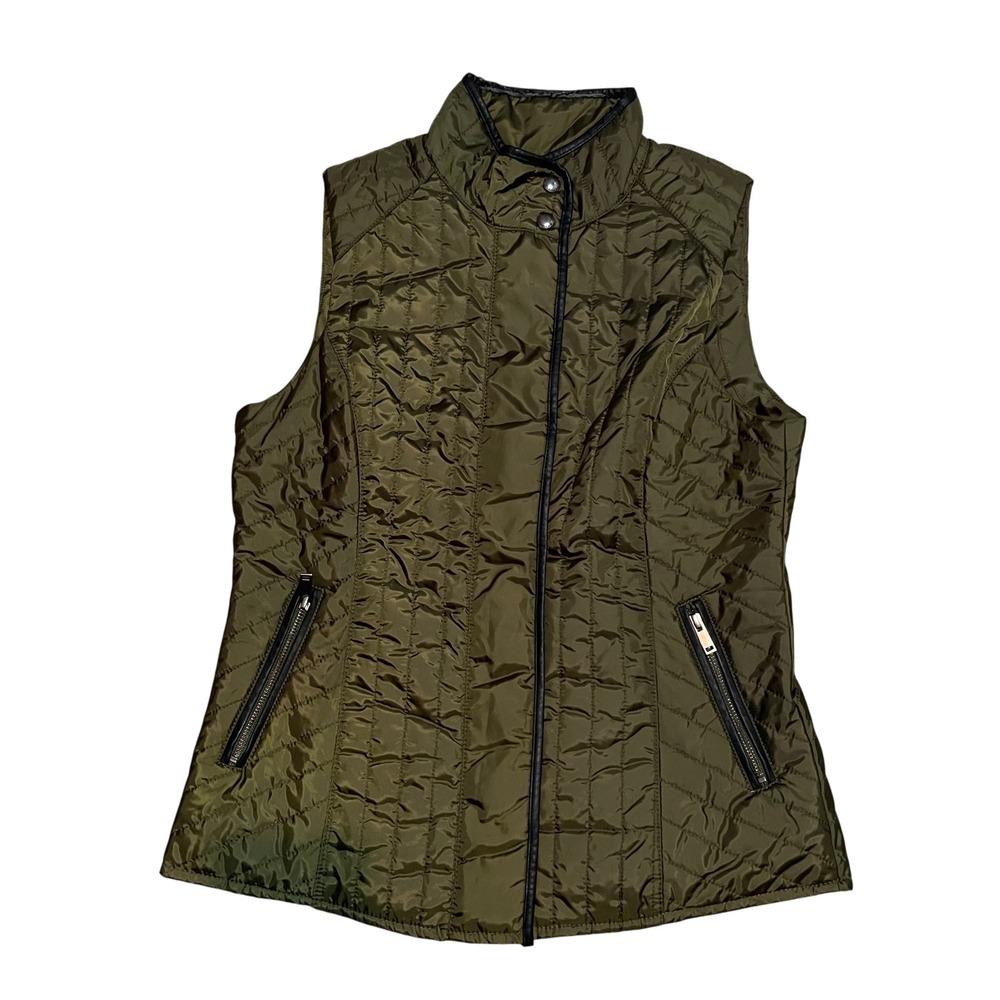 Banana Republic Medium Olive Green Vest Full Zip and Snap Zip Pockets Polyester